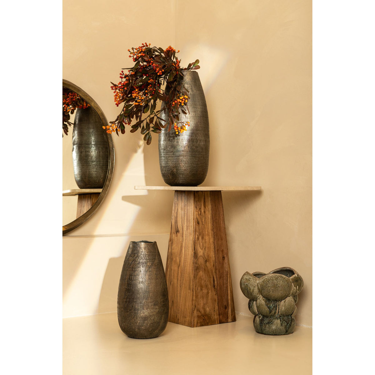 Wall Mirror - Cast Aluminum Metal, Round Shape, Irregular Edge, Handmade, Gold, S – Limera | PTMD