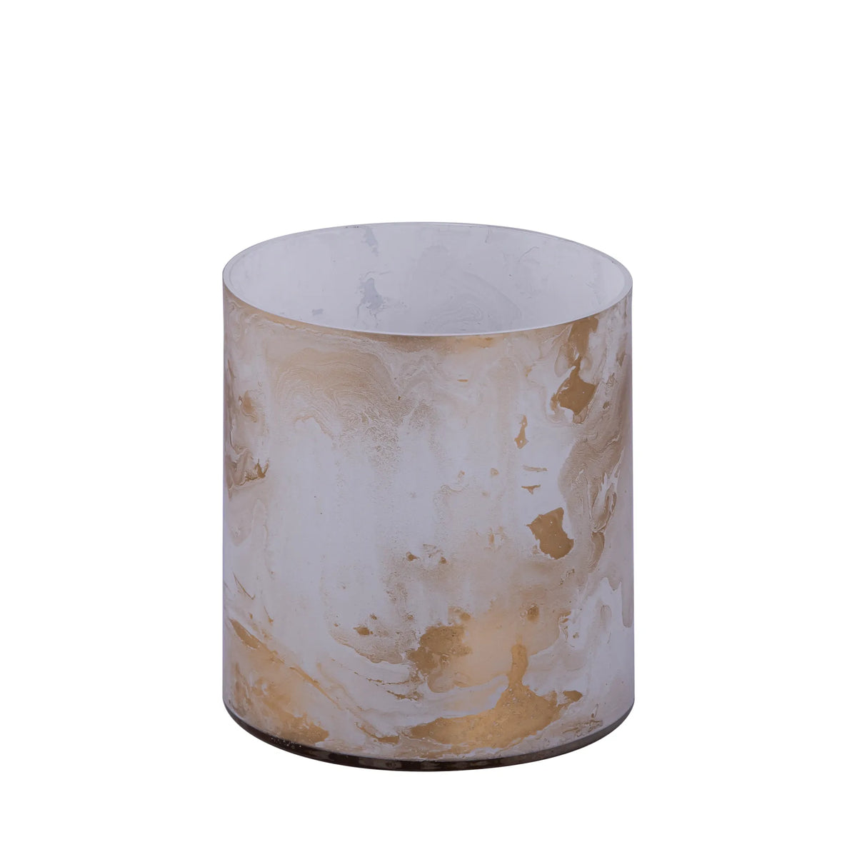 Teelichthalter – Weißes Glas, Goldene Marmoroptik, Zylindrische Form, M - Georgie | PTMD