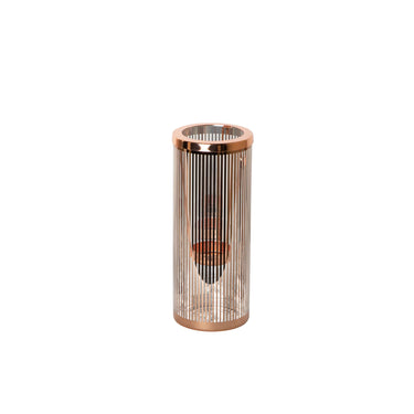 Windlicht aus Glas und Metall, kupferfarben, gestreiftes Design – Ella | PTMD - Esszett Luxury | Stilvolles Wohnen mit Charakter