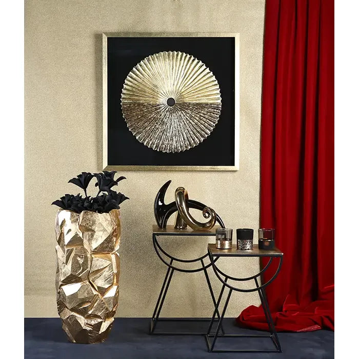 Wandbild – Goldenes Kreismotiv, Glasakzente, Schwarzer Kontrast, 80 cm - Plato | Gilde