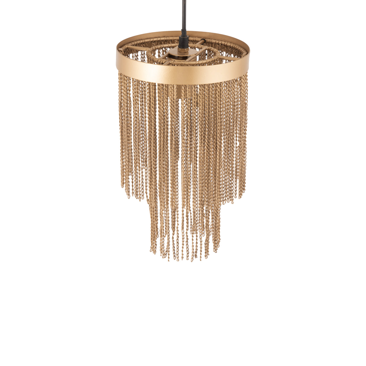 Hängelampe aus Eisen, goldfarbene Optik, Kettendesign, rundes Design, mit Baldachin, S – Brenton | PTMD
