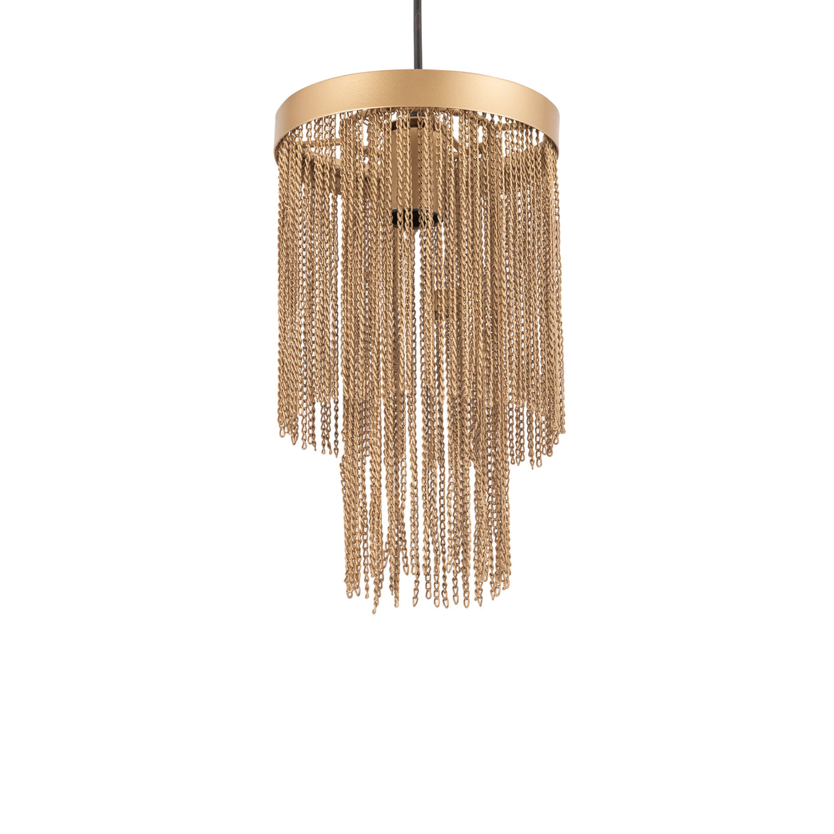 Hängelampe aus Eisen, goldfarbene Optik, Kettendesign, rundes Design, mit Baldachin, S – Brenton | PTMD