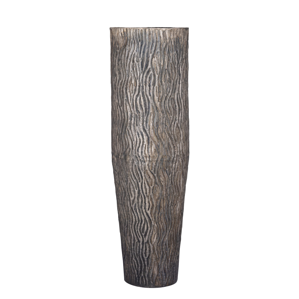 Blumentopf – Gewelltes Muster, Aluminium Blech, Silberne Oberfläche – Deandra | PTMD