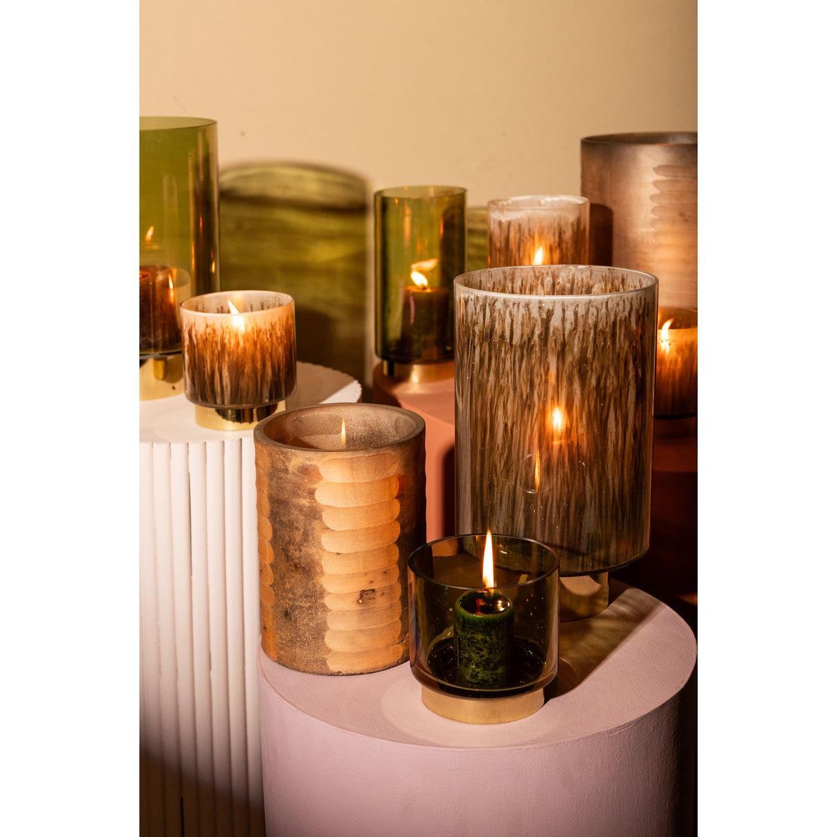 Teelichthalter – Modernes Design, Runde Form, Glas Metall Material, Braun – Allie | PTMD