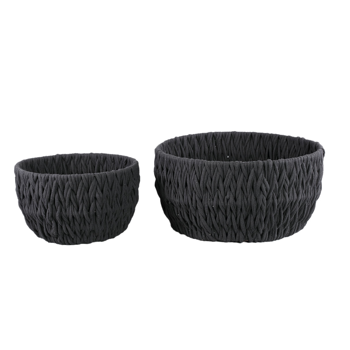 Korb – Schwarzes Seilgeflecht, Runde Form, Breite Silhouette, L - Elliot | PTMD