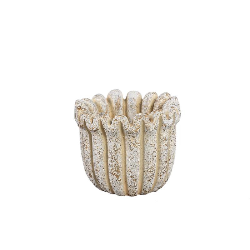 Topf – Creme Farbe, Gerippte Linienstruktur, Zement Material, XS – Raffay | PTMD