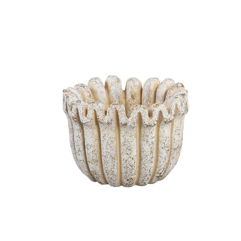 Topf – Creme Farbe, Gerippte Linienstruktur, Zement Material, S – Raffay | PTMD