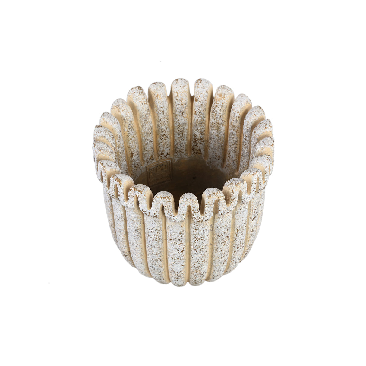 Flowerpot – Cream Color, Ribbed Line Structure, Cement Material, L – Raffay | PTMD