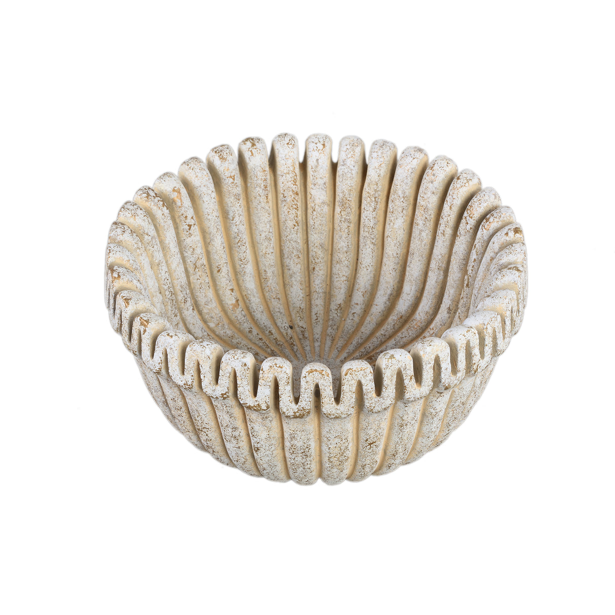 Blumentopf – Creme Farbe, Gerippte Linienstruktur, Zement Material, Niedrige Form, L – Raffay | PTMD