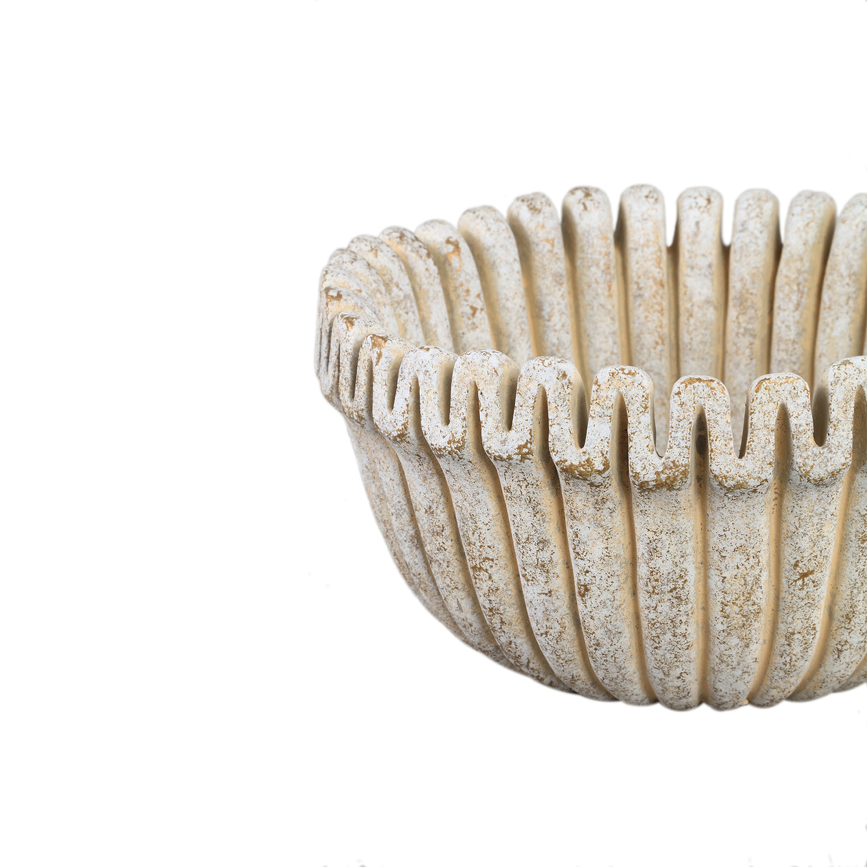 Blumentopf – Creme Farbe, Gerippte Linienstruktur, Zement Material, Niedrige Form, L – Raffay | PTMD