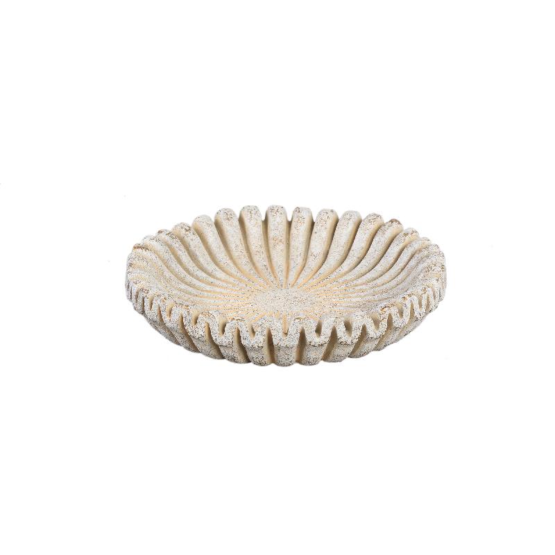 Decorative Tray – Cream Color, Ribbed Line Structure, Cement Material, S – Raffay | PTMD