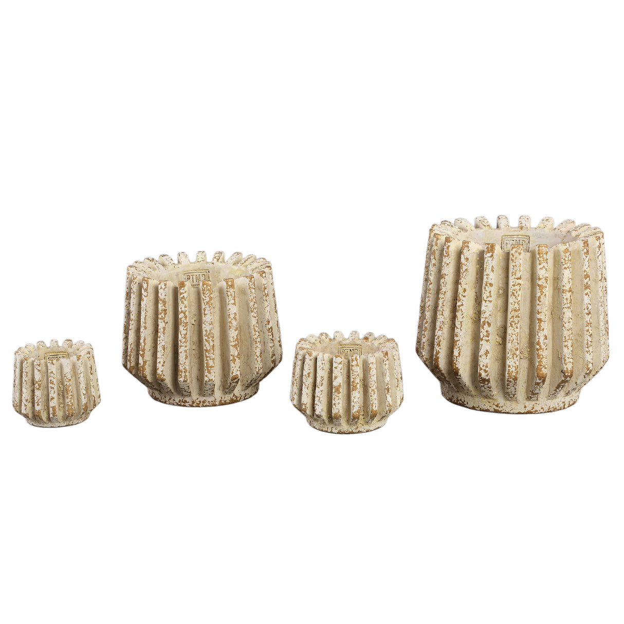 Blumentopf – Creme Farbe, Gerippte Linienstruktur, Zement Material, M – Zariya | PTMD