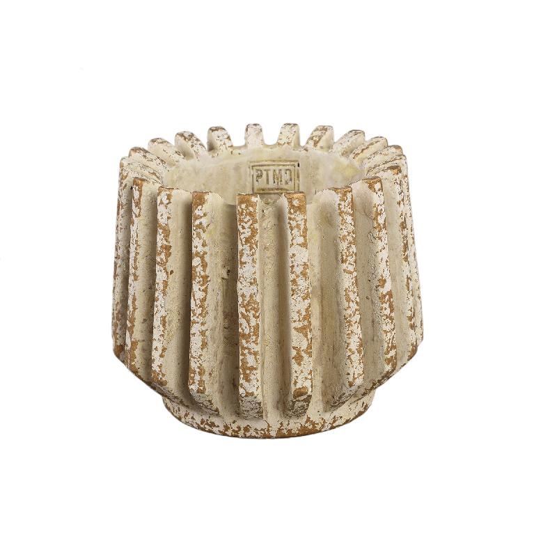 Blumentopf – Creme Farbe, Gerippte Linienstruktur, Zement Material, M – Zariya | PTMD