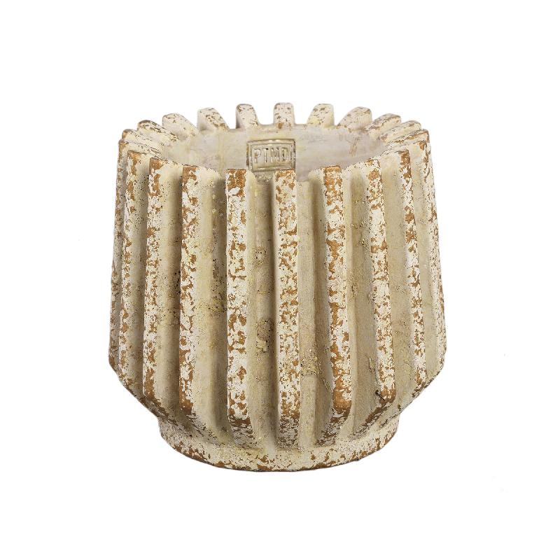 Flower Pot – Cream Color, Ribbed Line Texture, Cement Material, L – Zariya | PTMD
