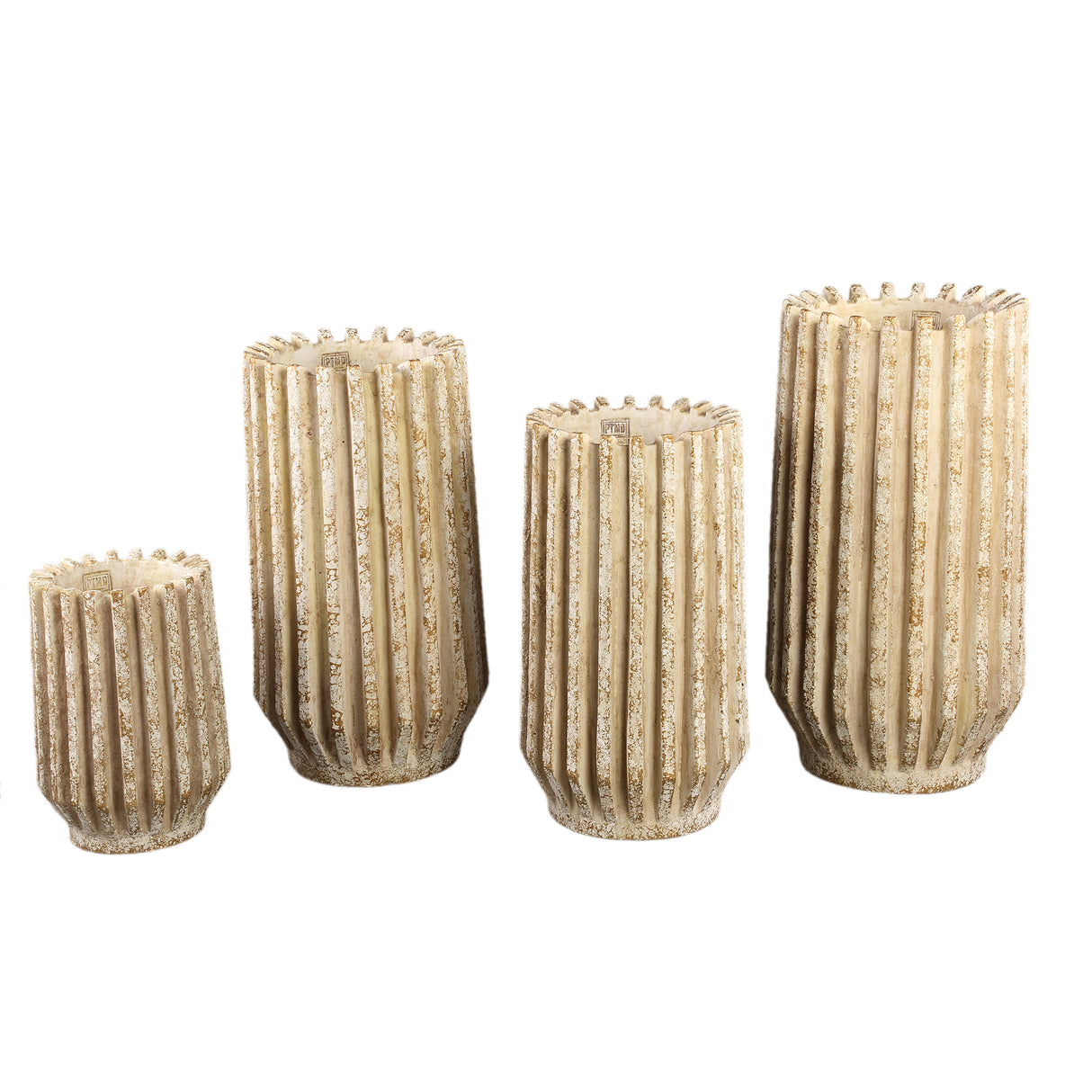 Flower Pot – Cream Color, Ribbed Line Structure, Cement Material, Tall Shape, XS – Zariya | PTMD