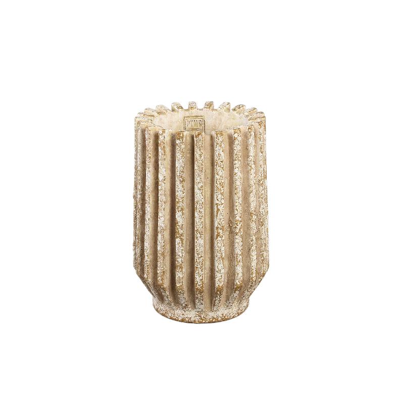Flower Pot – Cream Color, Ribbed Line Structure, Cement Material, Tall Shape, XS – Zariya | PTMD
