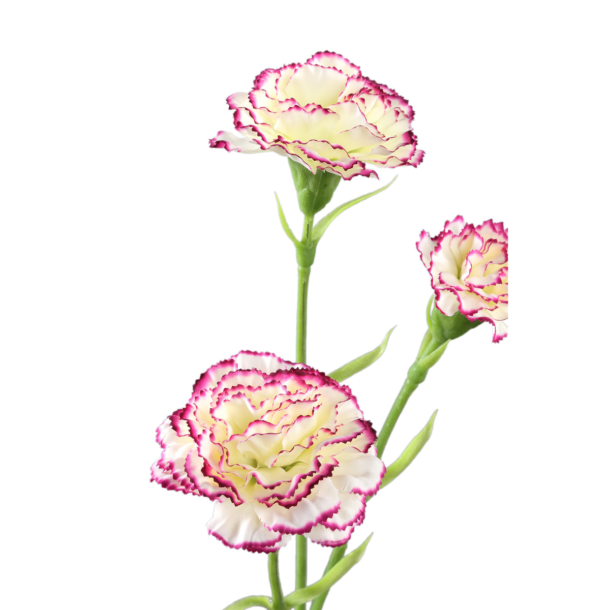Carnation Flower – White Purple Spray with 3 Flowers, Polyester Fabric, Semi-Finished | PTMD