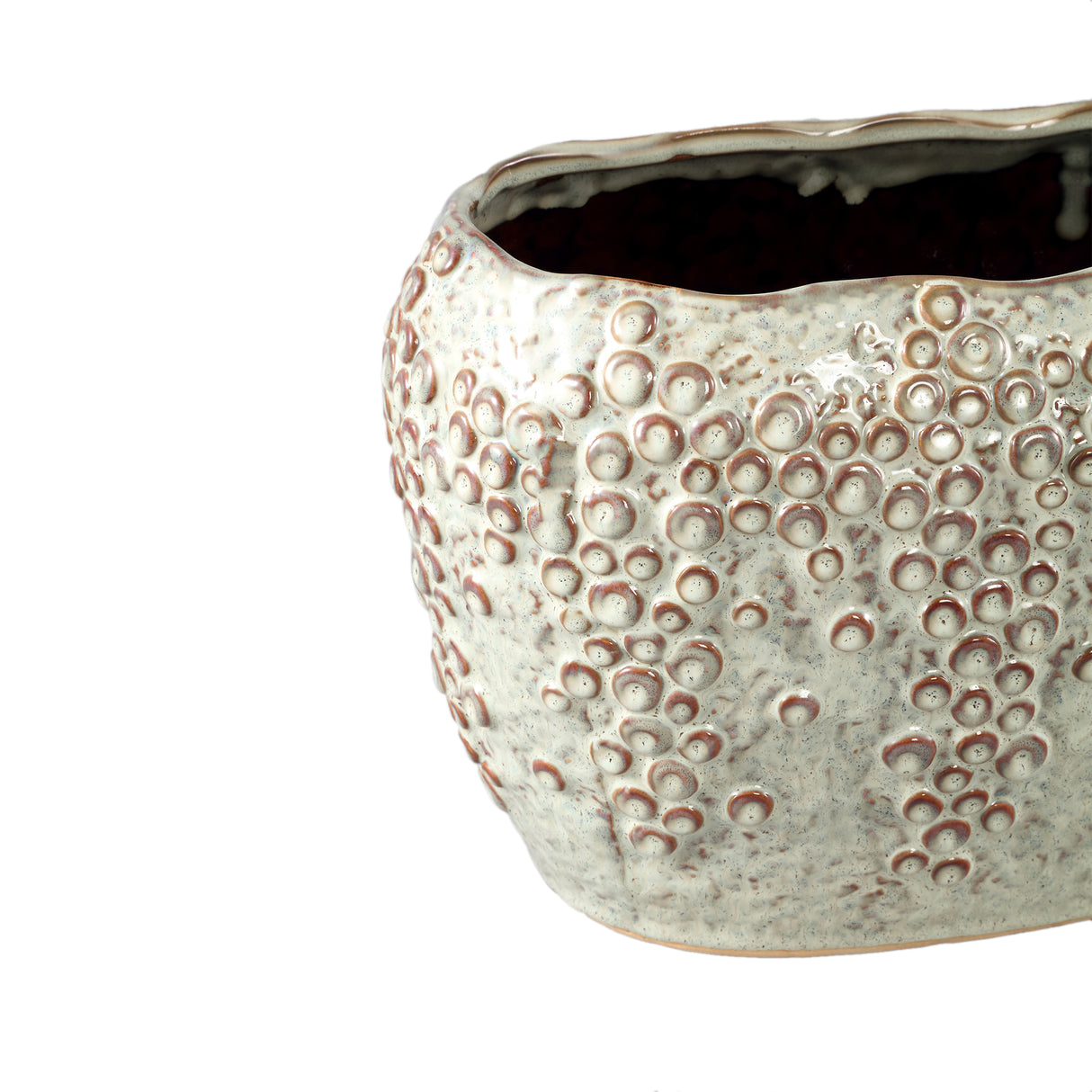 Topf – Ovale Form, Porzellan-Keramik, Schuppenmuster Design, Creme, Hoch – Avis | PTMD