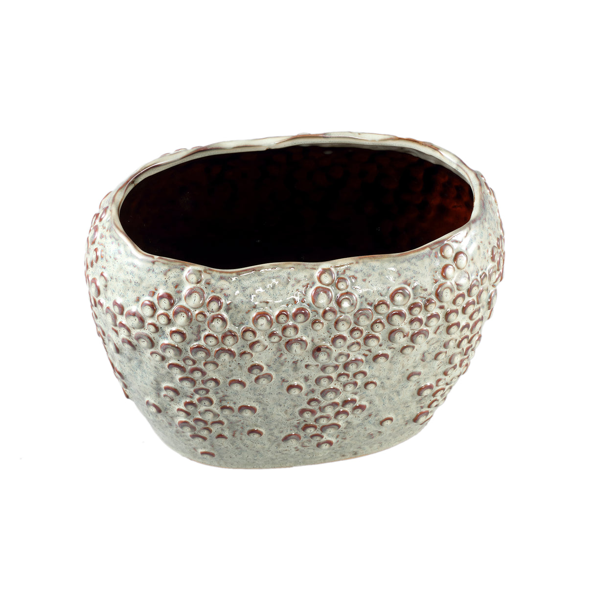 Topf – Ovale Form, Porzellan-Keramik, Schuppenmuster Design, Creme, Hoch – Avis | PTMD
