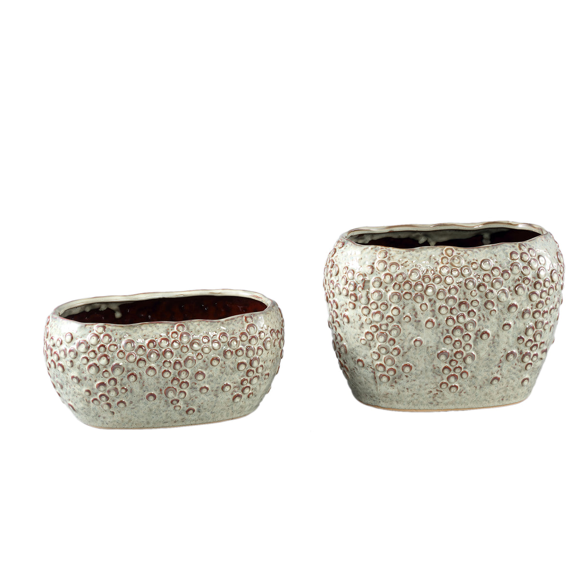 Topf – Ovale Form, Porzellan-Keramik, Schuppenmuster Design, Creme, Hoch – Avis | PTMD