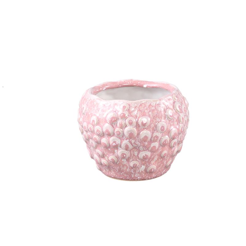 Flower Pot – Pink Surface, Round Shape, Low Shape, Scale Pattern, Stoneware, XS – Avis | PTMD