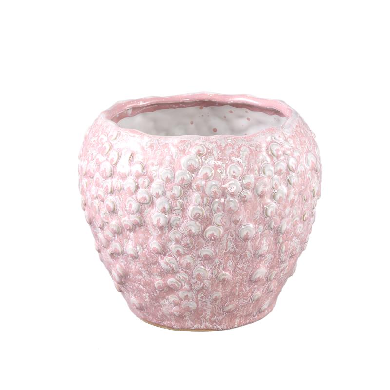 Flowerpot – Pink Surface, Round Shape, Low Shape, Scale Pattern, Stoneware, L – Avis | PTMD