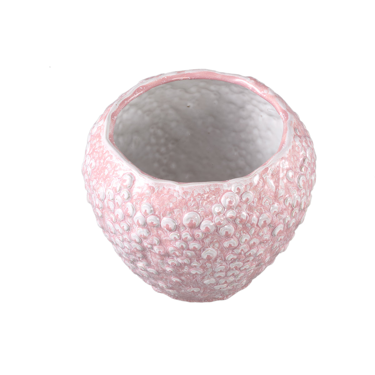 Flower pot – pink surface, round shape, scale pattern, stoneware, XL – Avis | PTMD