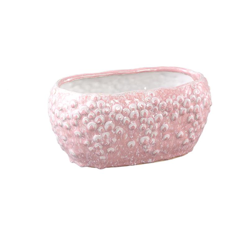 Flower Pot – Pink Surface, Oval Shape, Scale Pattern, Stoneware – Avis | PTMD