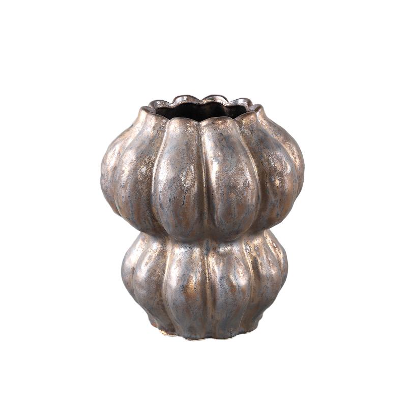 Pot – Ceramic Stoneware, Round Design, Bronze, S – Niek | PTMD