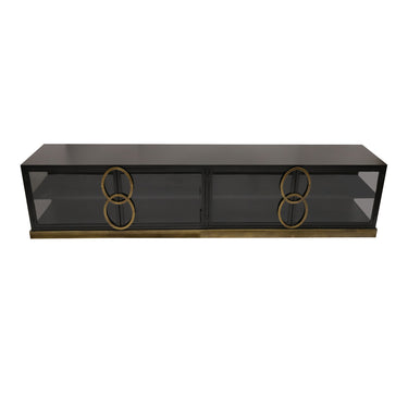 Schrank aus Metall mit Rauchglastüren schwarzer Lackoberfläche und geschlossenem Sideboard - Design – Riho | PTMD - Esszett Luxury | Stilvolles Wohnen mit Charakter