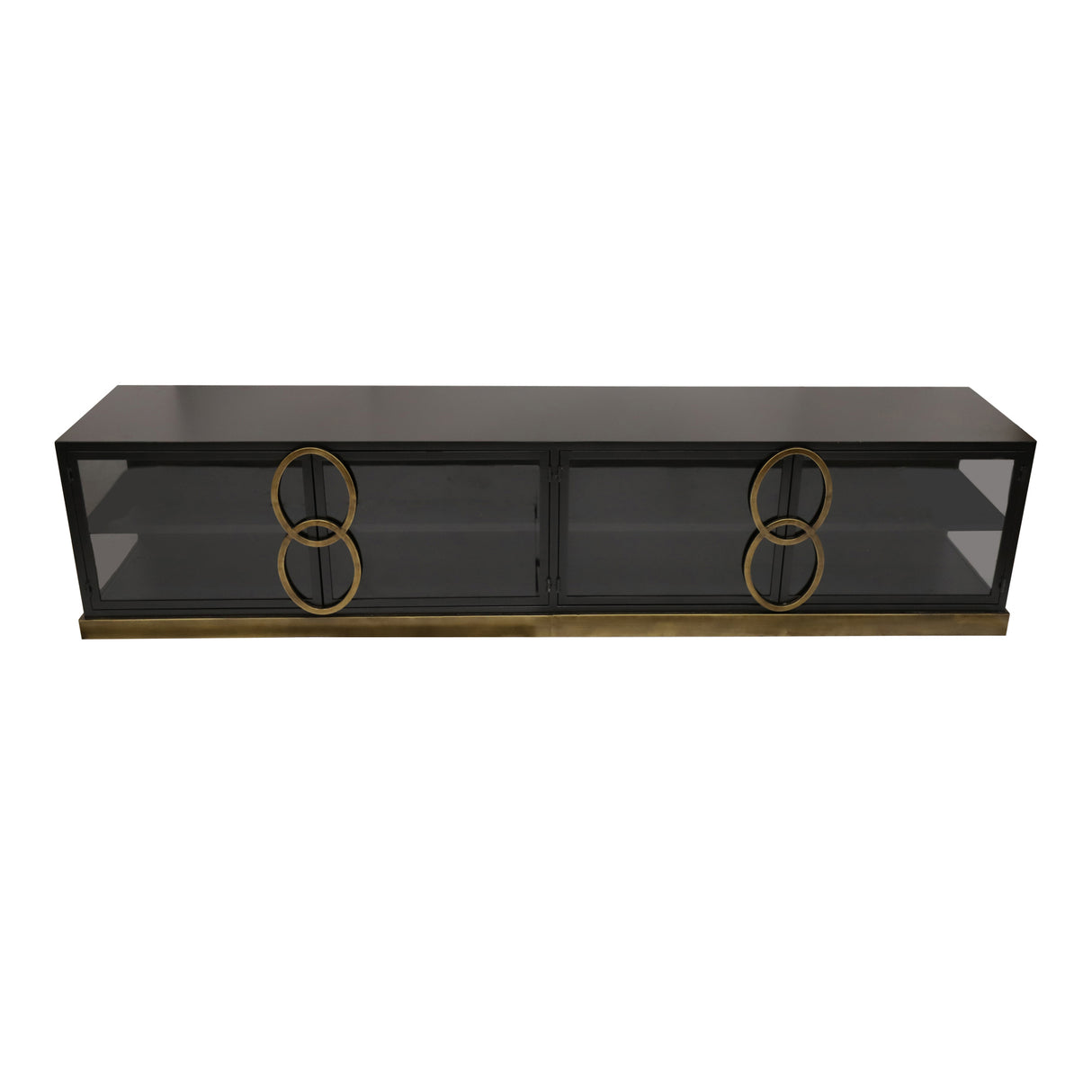 Schrank aus Metall mit Rauchglastüren schwarzer Lackoberfläche und geschlossenem Sideboard - Design – Riho | PTMD - Esszett Luxury | Stilvolles Wohnen mit Charakter