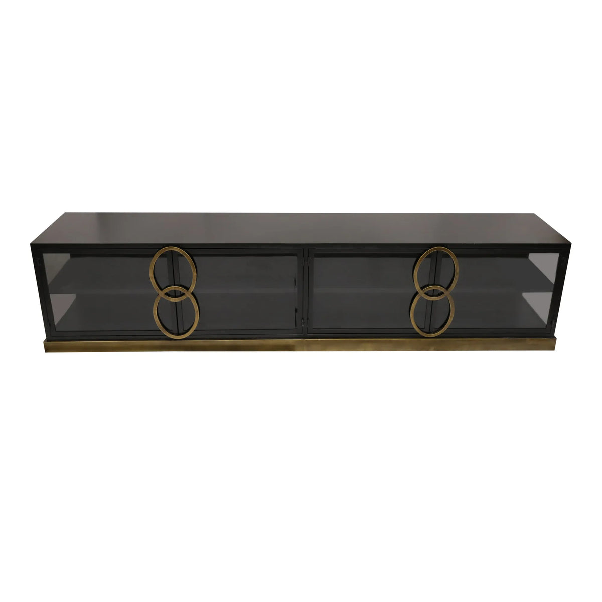Sideboard – Schwarzer Metall, Glastüren Design, Goldene Ringe - Riho | PTMD