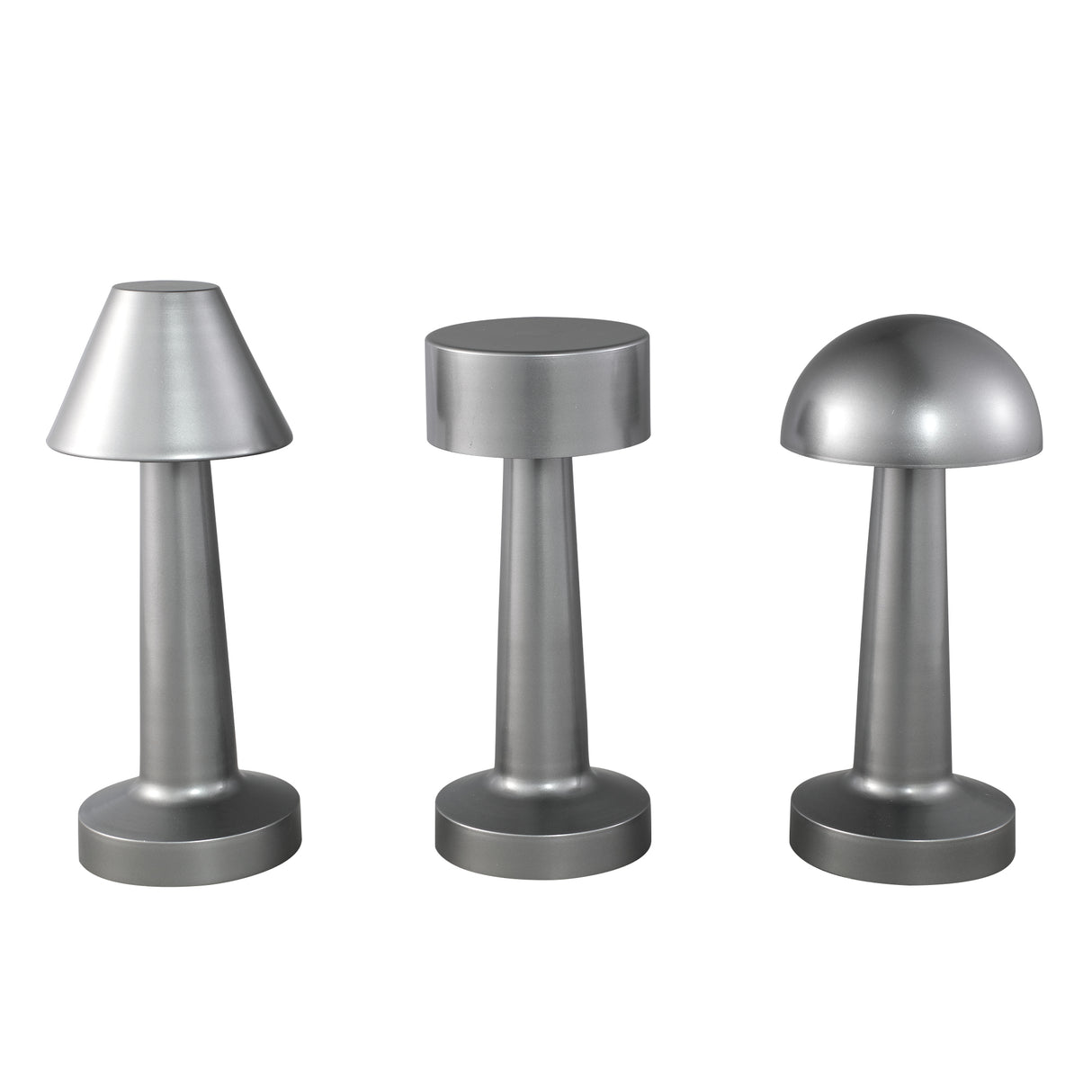 LED-Tischlampe – Aluminium Gehäuse, Flacher Rundschirm, Silber Farbgebung – Saraann | PTMD