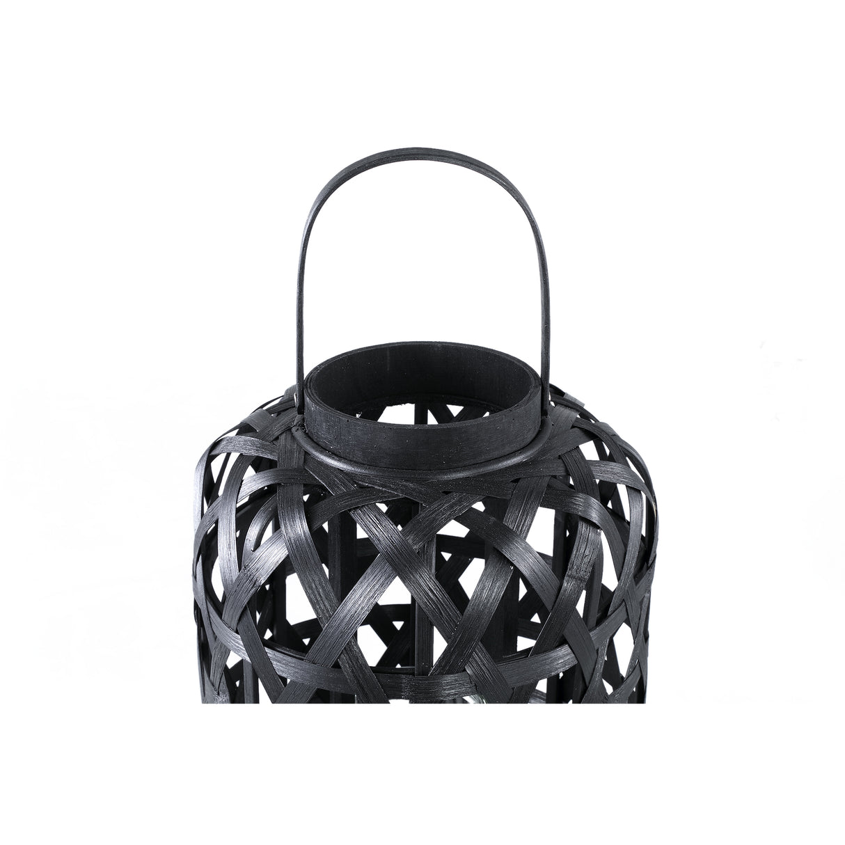 Laterne – Rundes Bambus Design, Glas Einsatz, Schwarzer Farbton, L – Mayita | PTMD