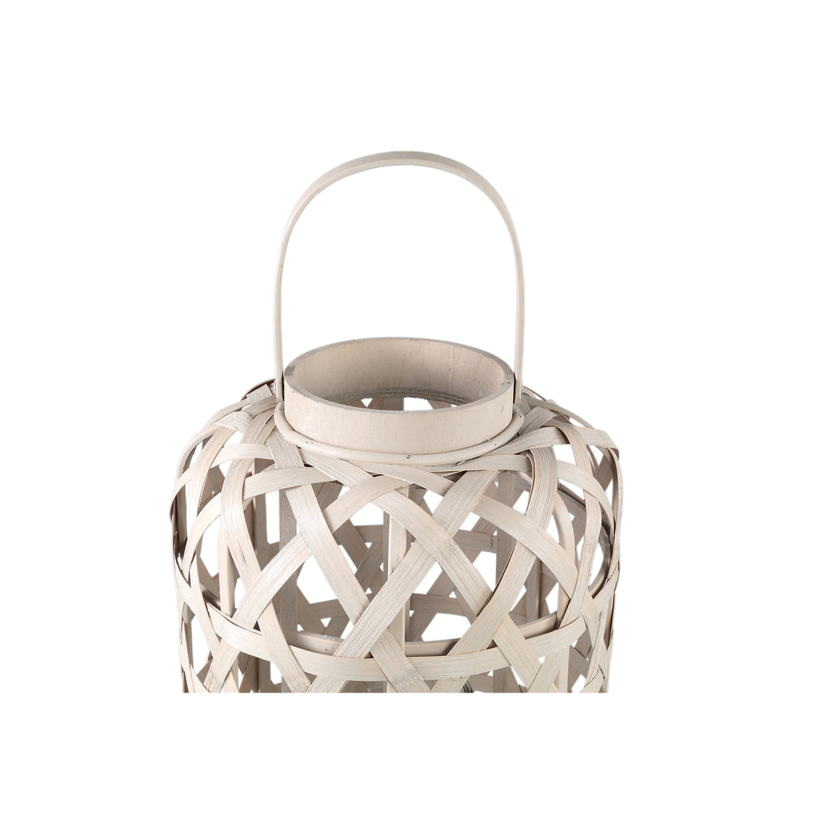 Lantern – Round Bamboo Design, Glass Insert, Sand Tone, L – Mayita | PTMD