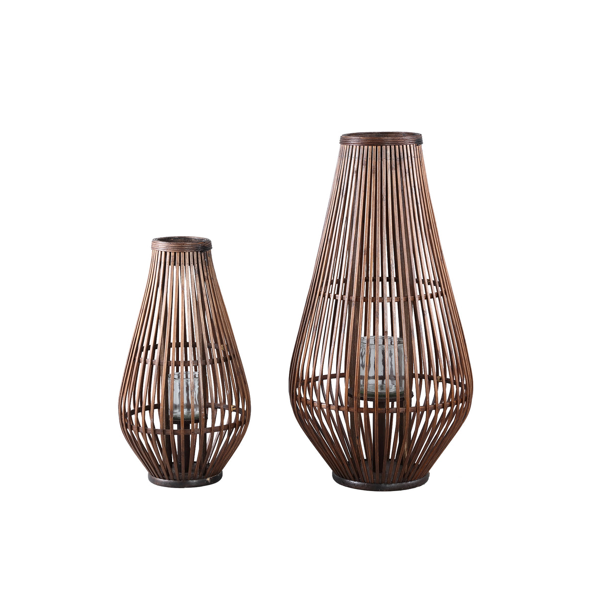 Laterne – Rundes Bambus Design, Glas Einsatz, Brauner Farbton, L – Lysia | PTMD