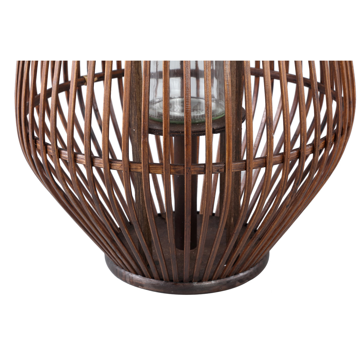 Laterne – Rundes Bambus Design, Glas Einsatz, Brauner Farbton, L – Lysia | PTMD