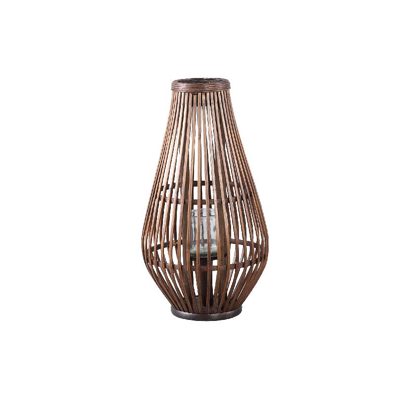 Laterne – Rundes Bambus Design, Glas Einsatz, Brauner Farbton, S – Lysia | PTMD