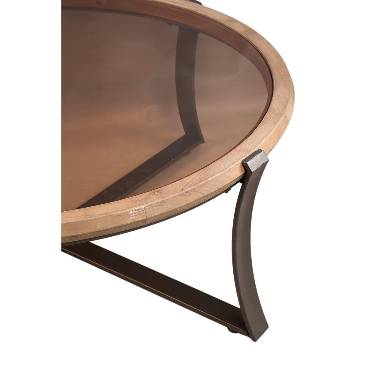 Coffee Table – Fir wood, glass top, iron frame, curved frame, natural, semi-handmade, L – Cami | PTMD