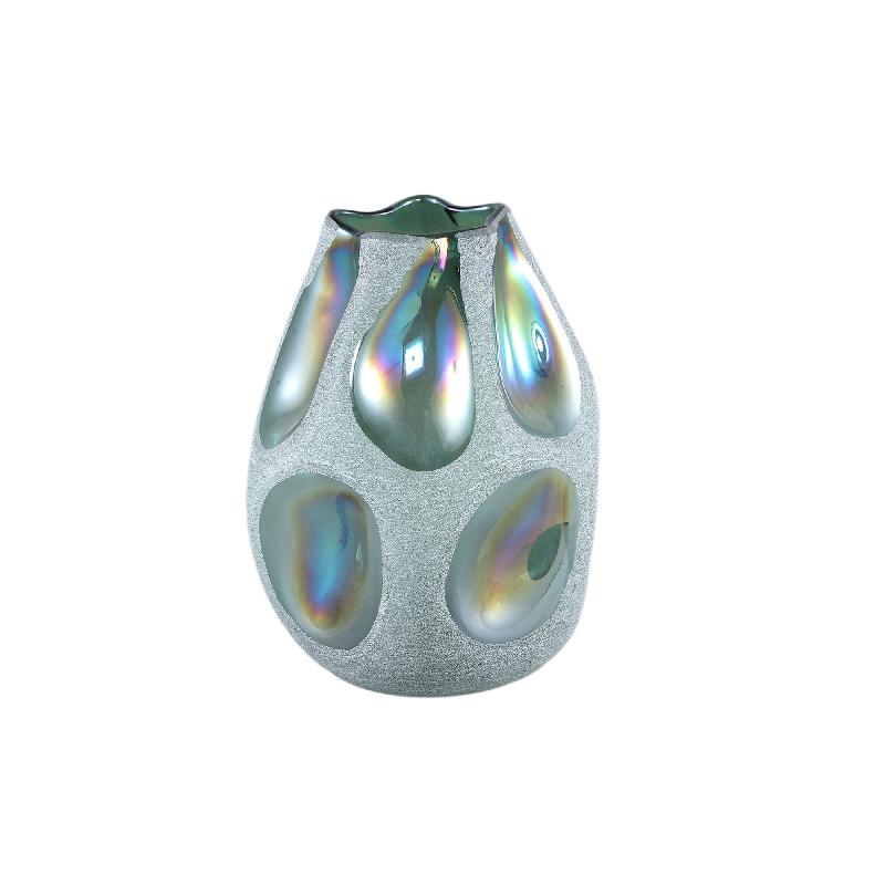 Vase – Glass Material, Sandblasted Design, Green Shade, S – Kloi | PTMD