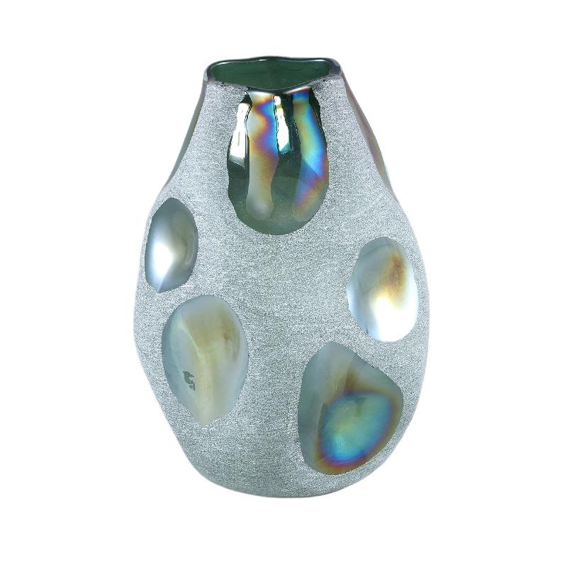 Vase – Glass Material, Sandblasted Design, Green Hue, L – Kloi | PTMD