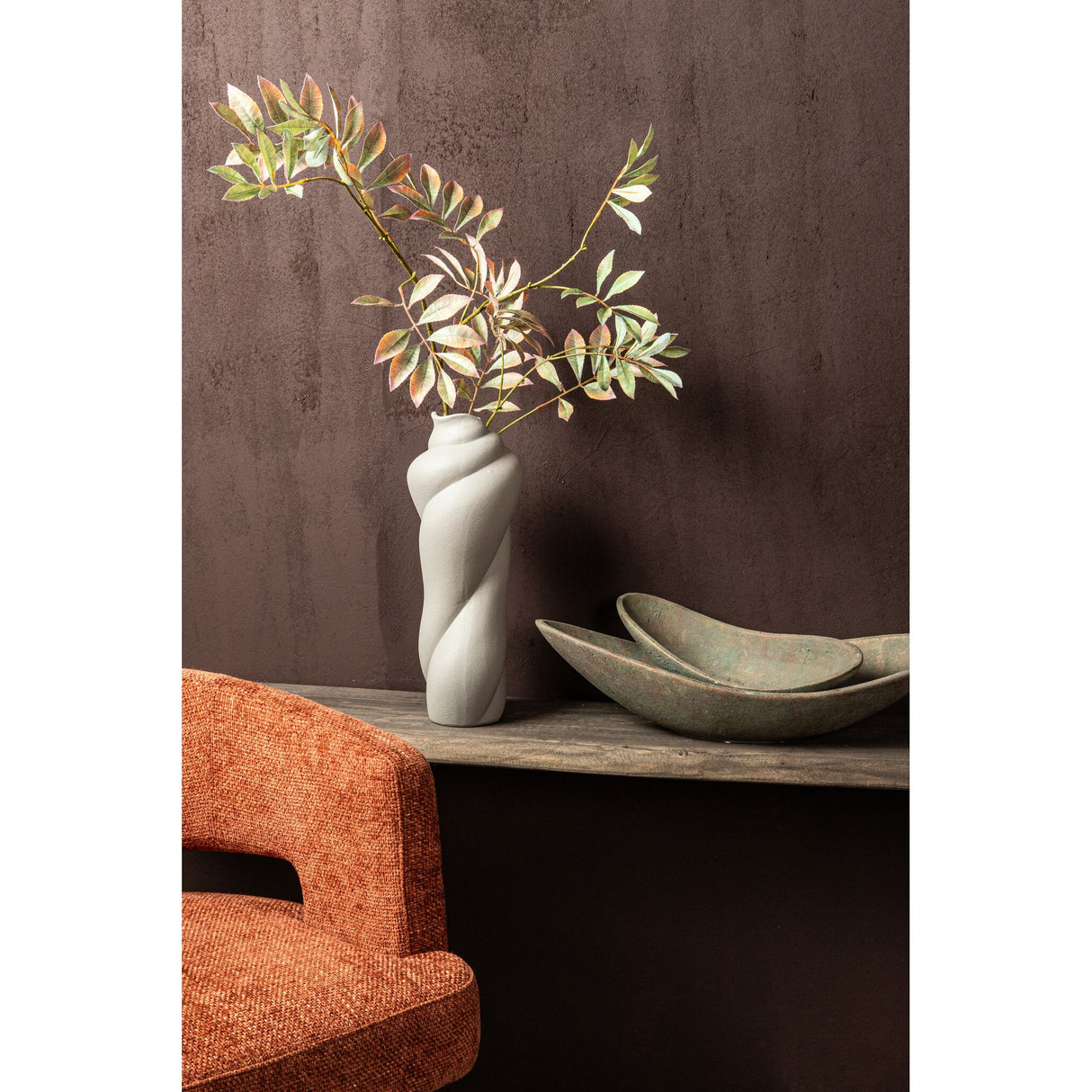 Vase - Twisted Shape, Matte Finish, Cream Color, Ceramic Material, L - Donnella | PTMD