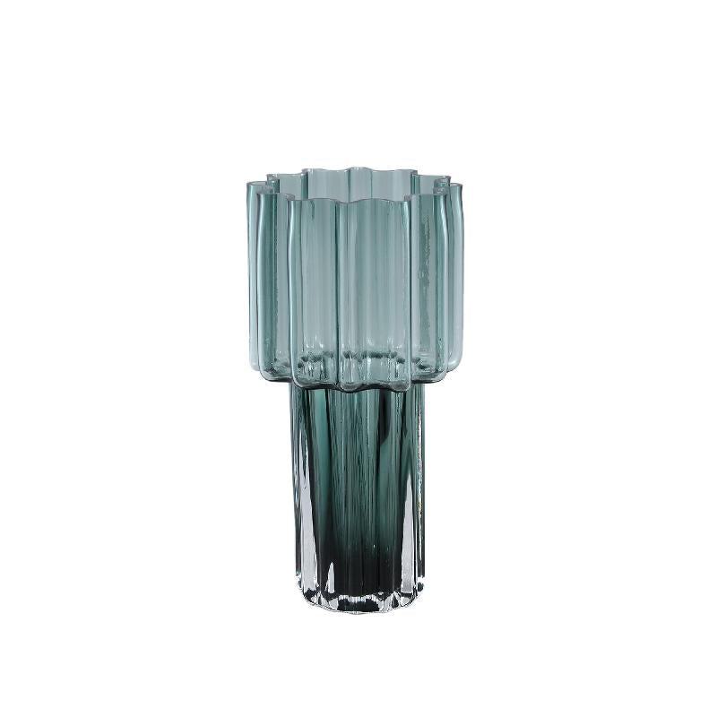 Vase – Grün Glas, Gerippte Oberfläche, Breite Öffnung, S – Maayan | PTMD