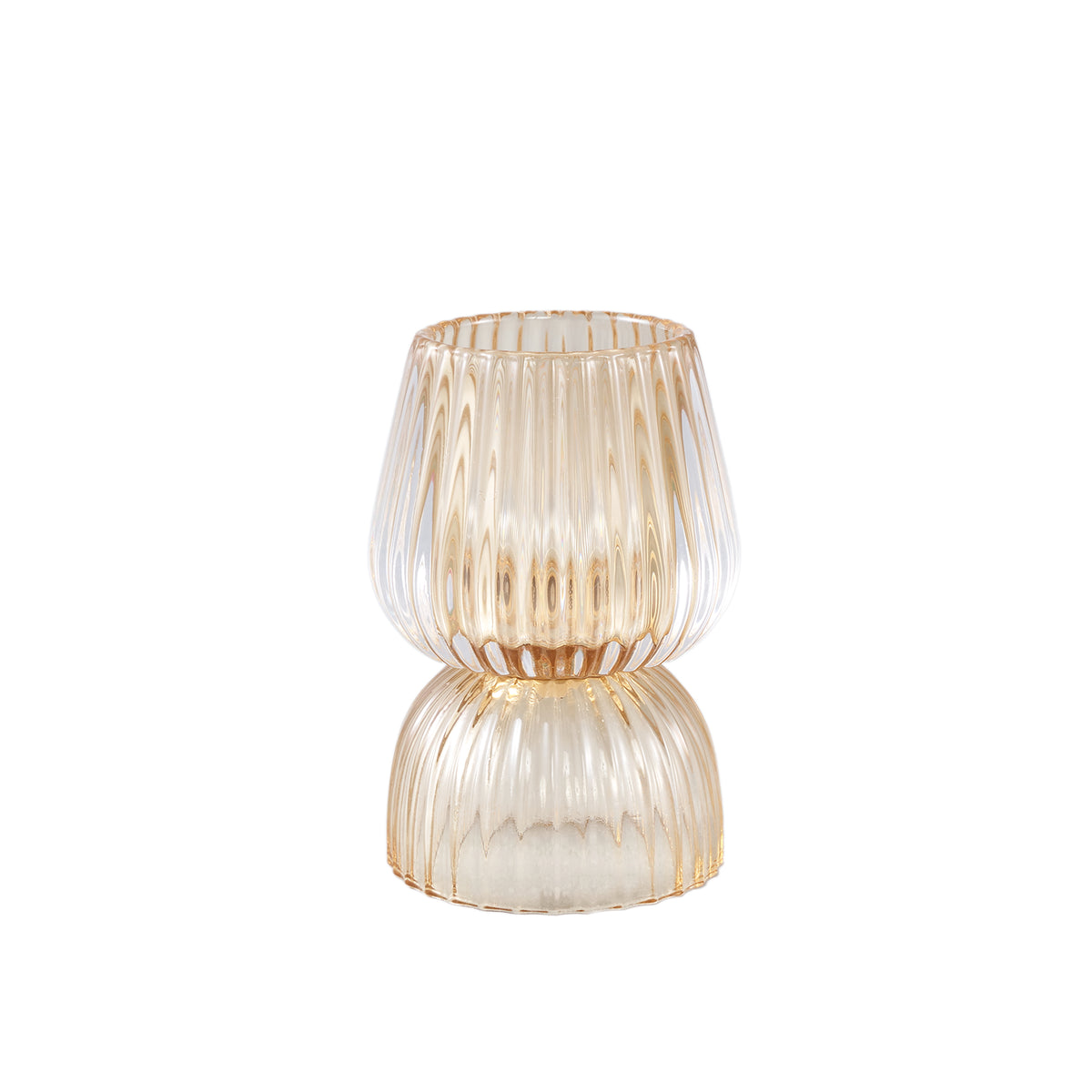 Tealight Holder - Glass Material, Yellow Tone, Grooved Structure - Comrad | PTMD