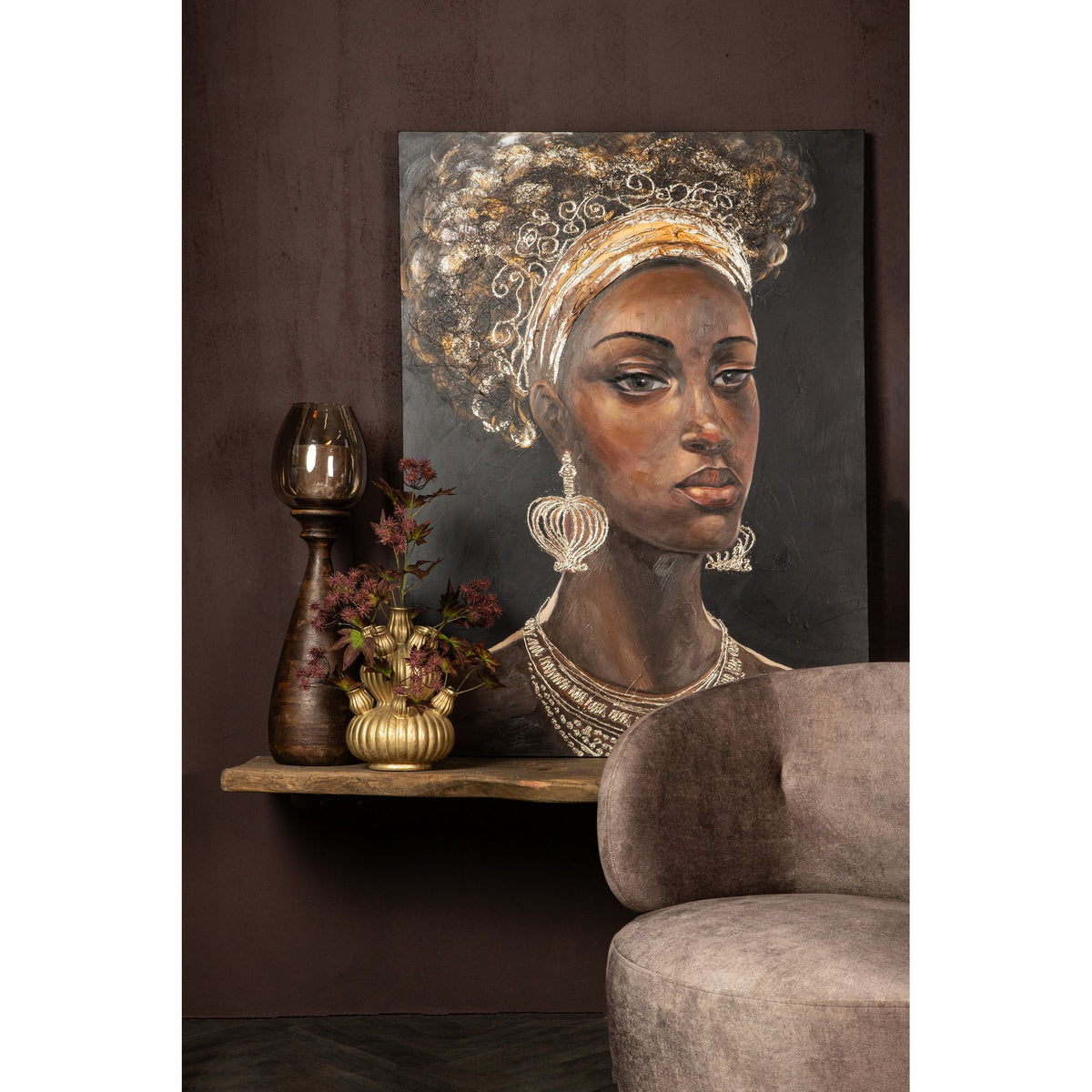 Wall Art – Rectangular Design, Canvas Material, Golden Woman Motif – Jeorgia | PTMD