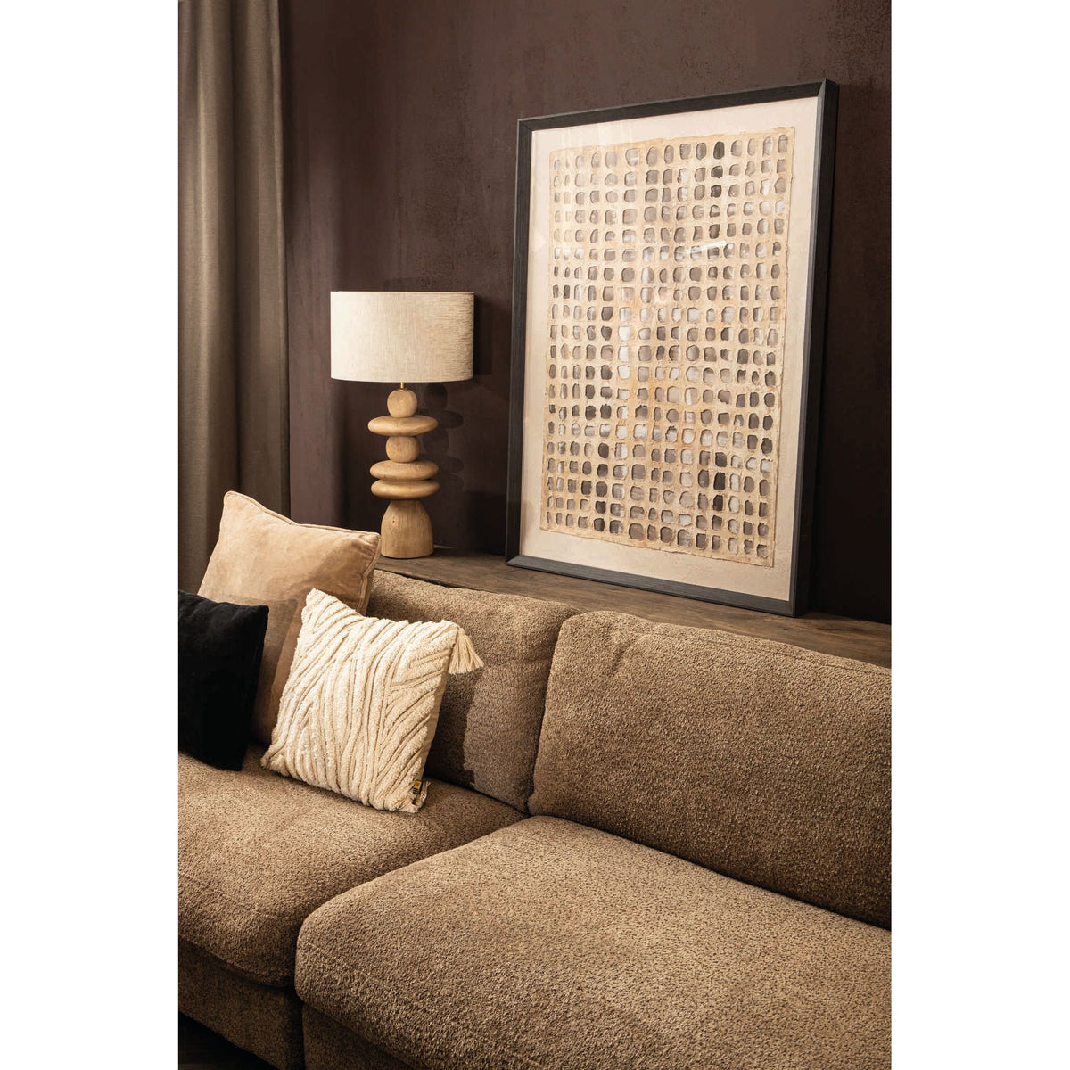 Wandpaneel mit Rahmen aus Polyester-Canvas und Kiefernholz, rechteckiger Form und Creme-Finish – Carmell | PTMD