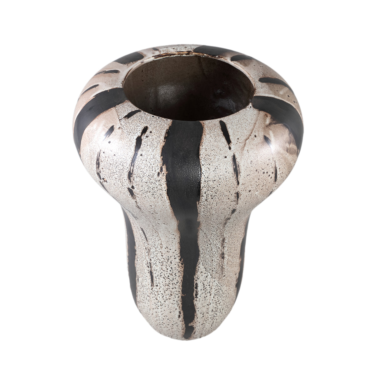Pot – Brown, Glazed, Striped Pattern, Round Shape, Ceramic, L – Kayson | PTMD