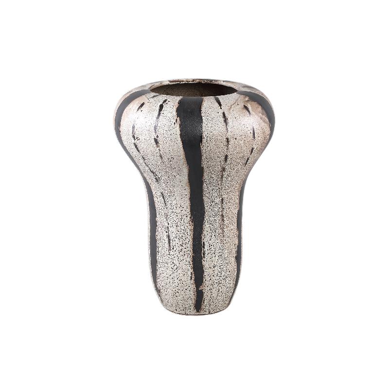 Pot – Brown, Glazed, Striped Pattern, Round Shape, Ceramic, L – Kayson | PTMD