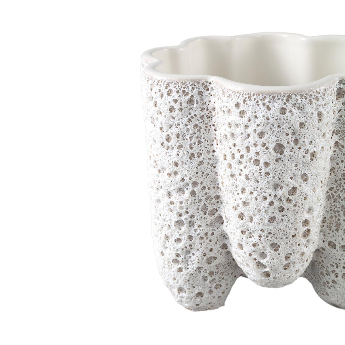 Pot - Porcelain Ceramic, Strongly Ribbed Design, White, L - Batika | PTMD