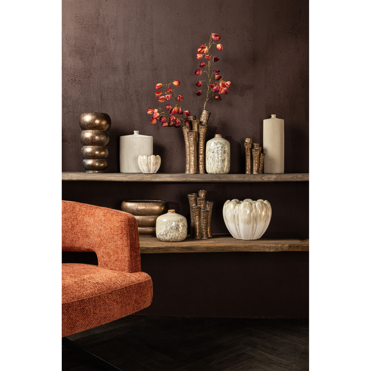 Pot – Ceramic Stoneware, Layered Design, Bronze, L, Tall – Anashe | PTMD